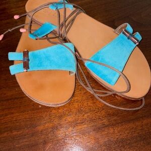 Barneys New York Turquoise Suede Sandals